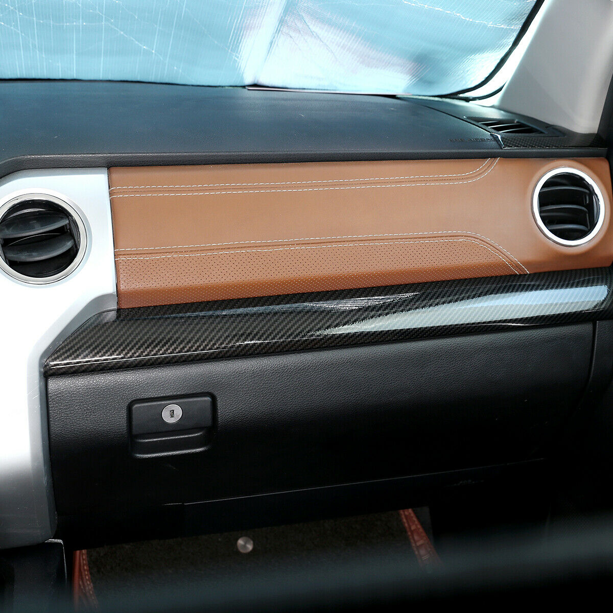 Carbon Fiber Look Center Console Dashboard Panel Cover Trim For Tundra 2014-2021